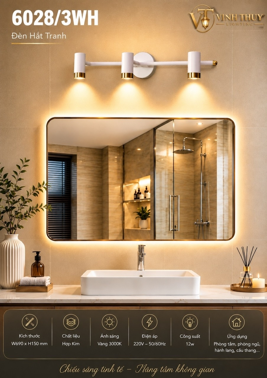 Đèn soi tranh led thân trắng 6028-3WH (50cm)
