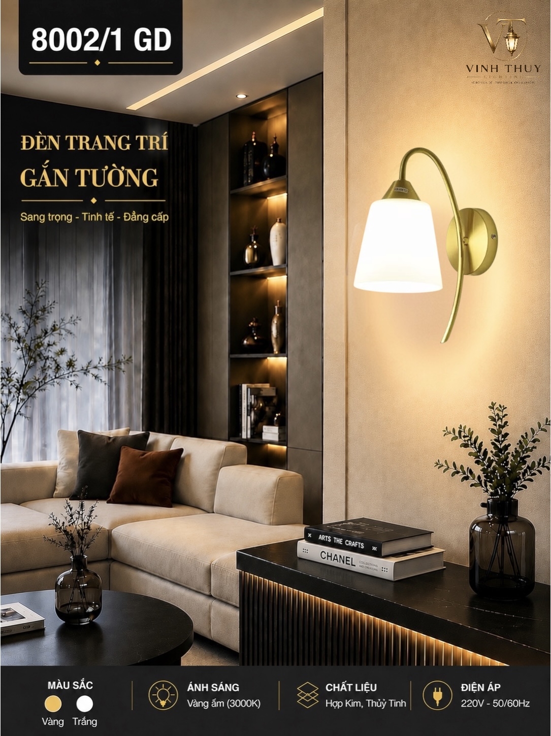 Đèn tường tay mạ đồng 8002/1GD