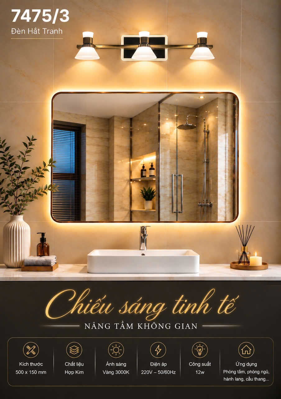 Đèn soi tranh mạ đồng 7475-3 (50cm)
