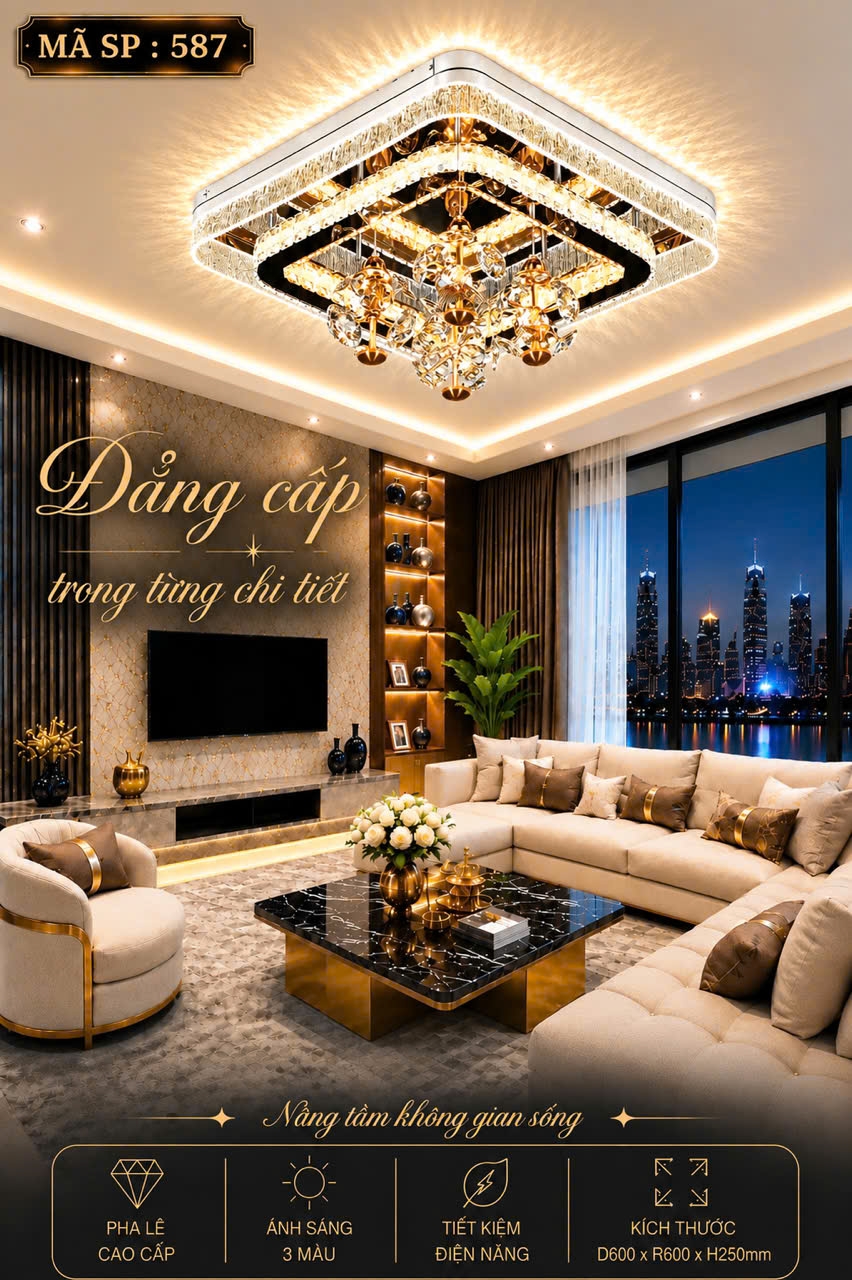 Đèn mâm vuông phale 587/600*600