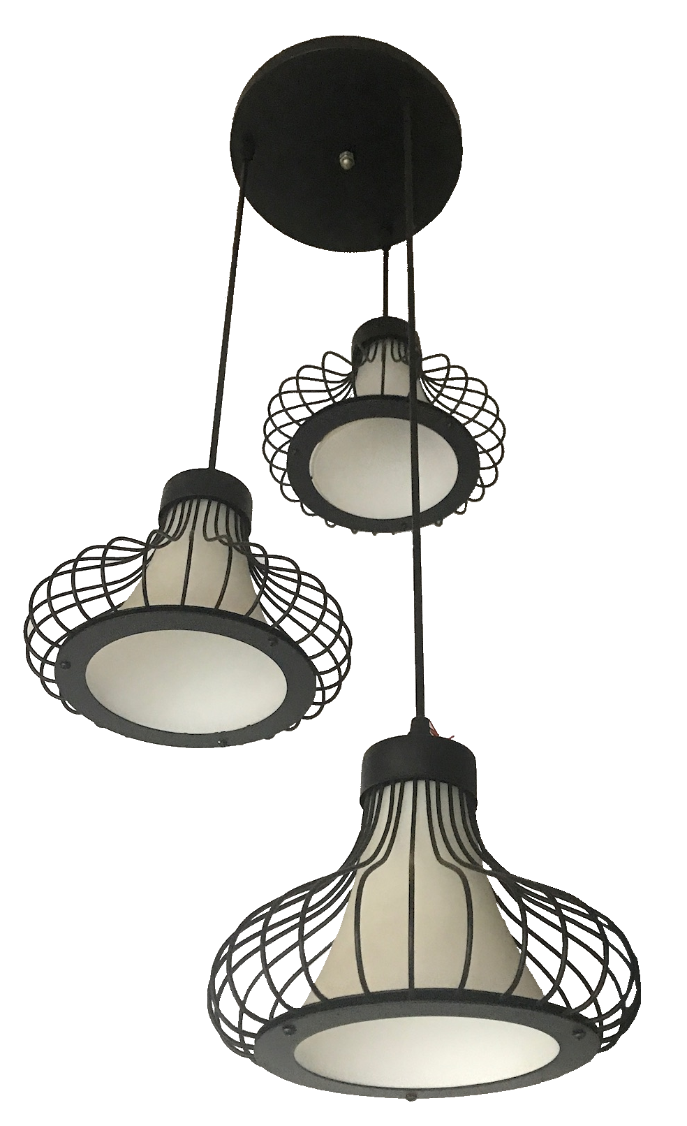 Đèn thả 3 lồng sắt chao thủy tinh 856/3