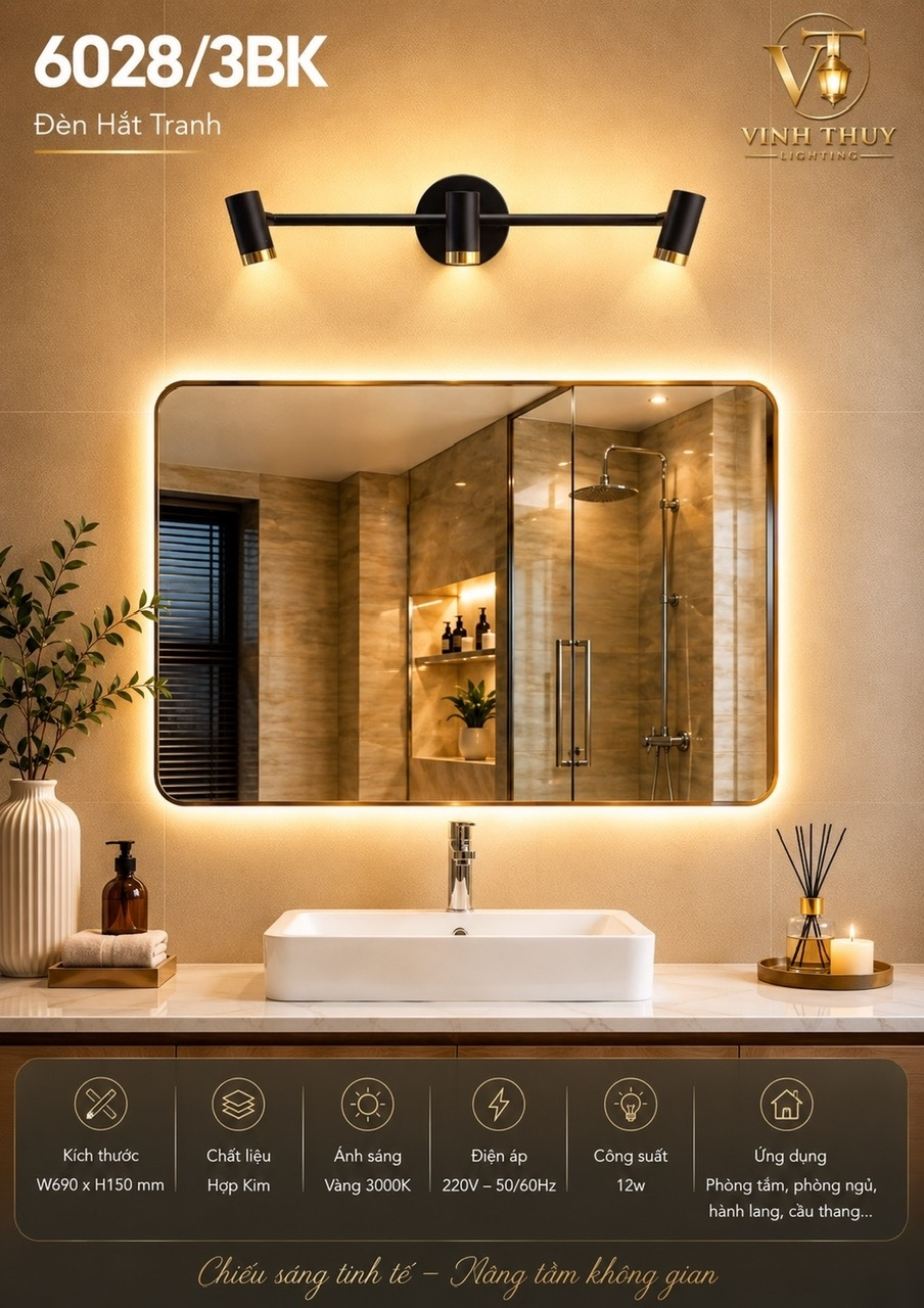 Đèn soi tranh led thân đen 6028-3BK (50cm)