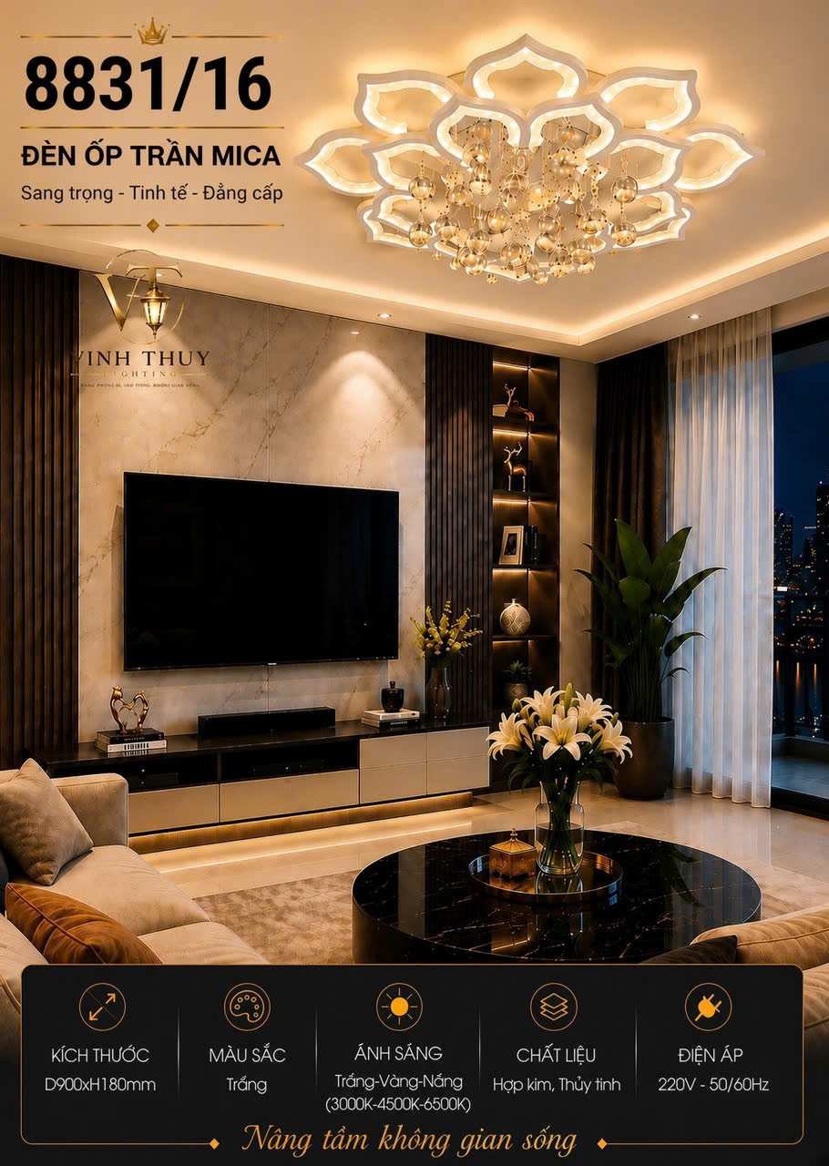 Đèn ốp led cánh hoa 8831/16WH(R900xH180)