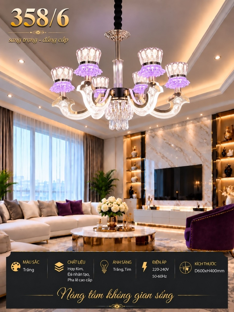 Đèn chùm aganit chao phale 358/6