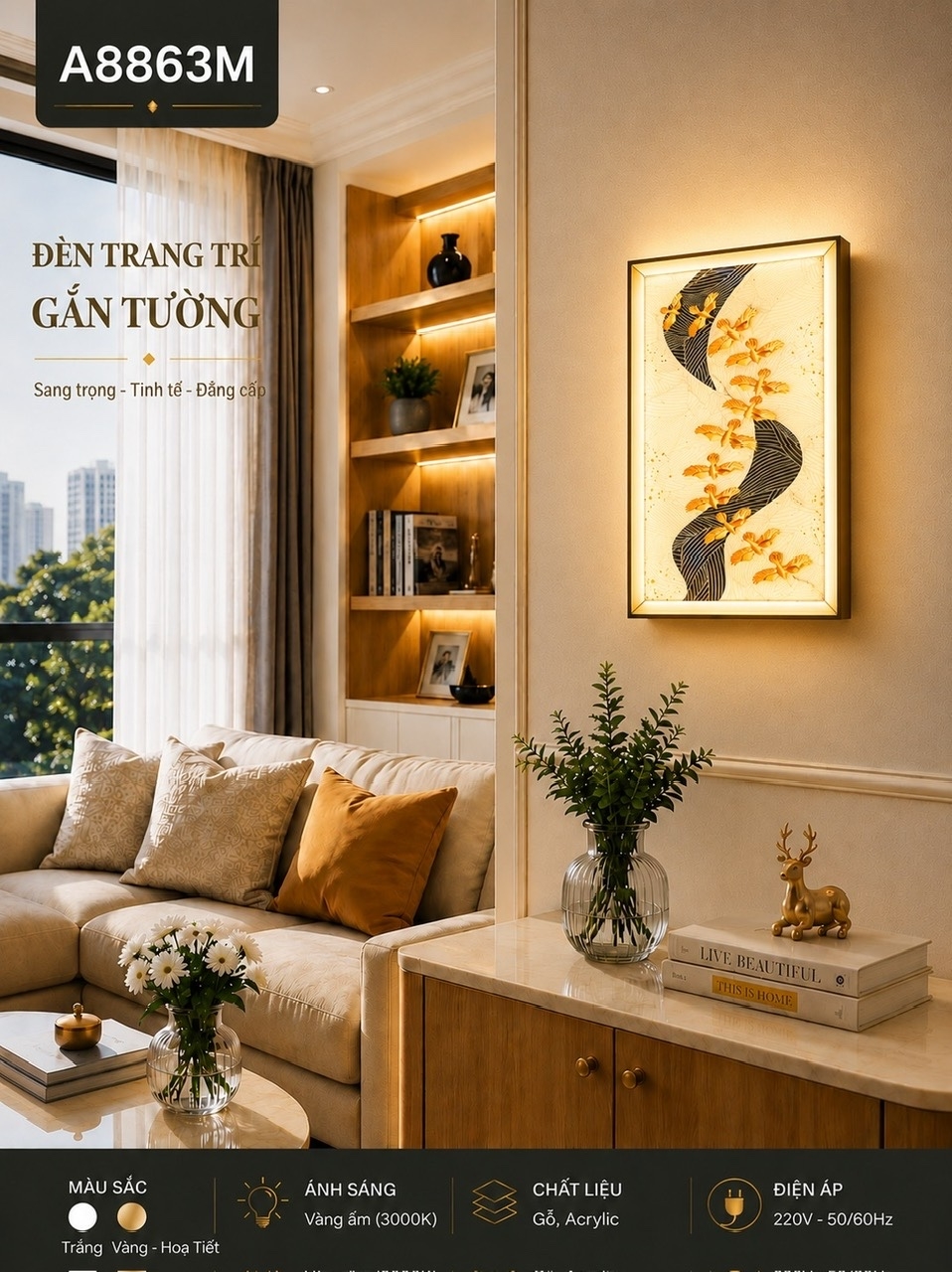 Hắt tranh khung mạ vàng đồng A8863M