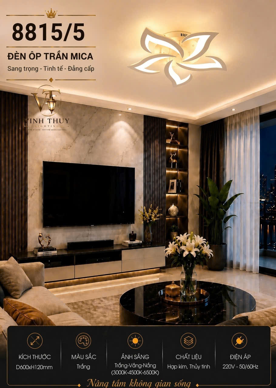 Đèn ốp led cánh hoa S8815/5(R600xH120)