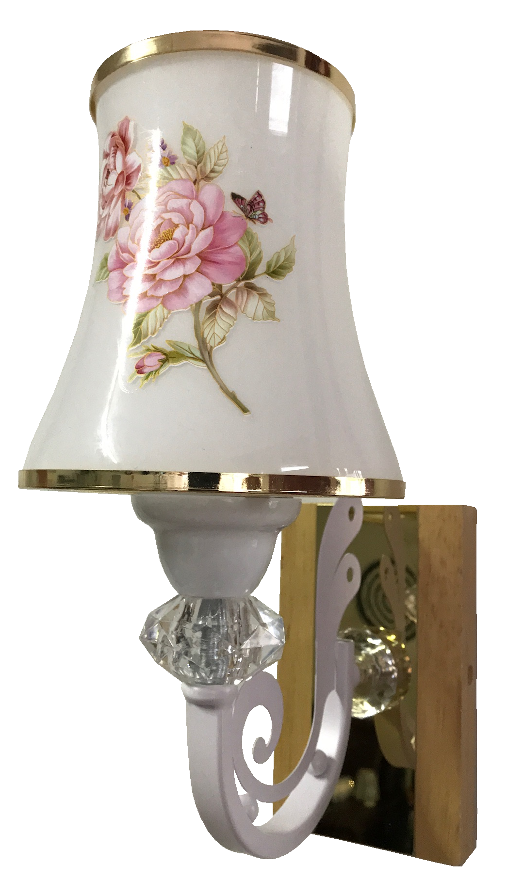 Đèn tường đế gỗ chao in hoa 8996/1