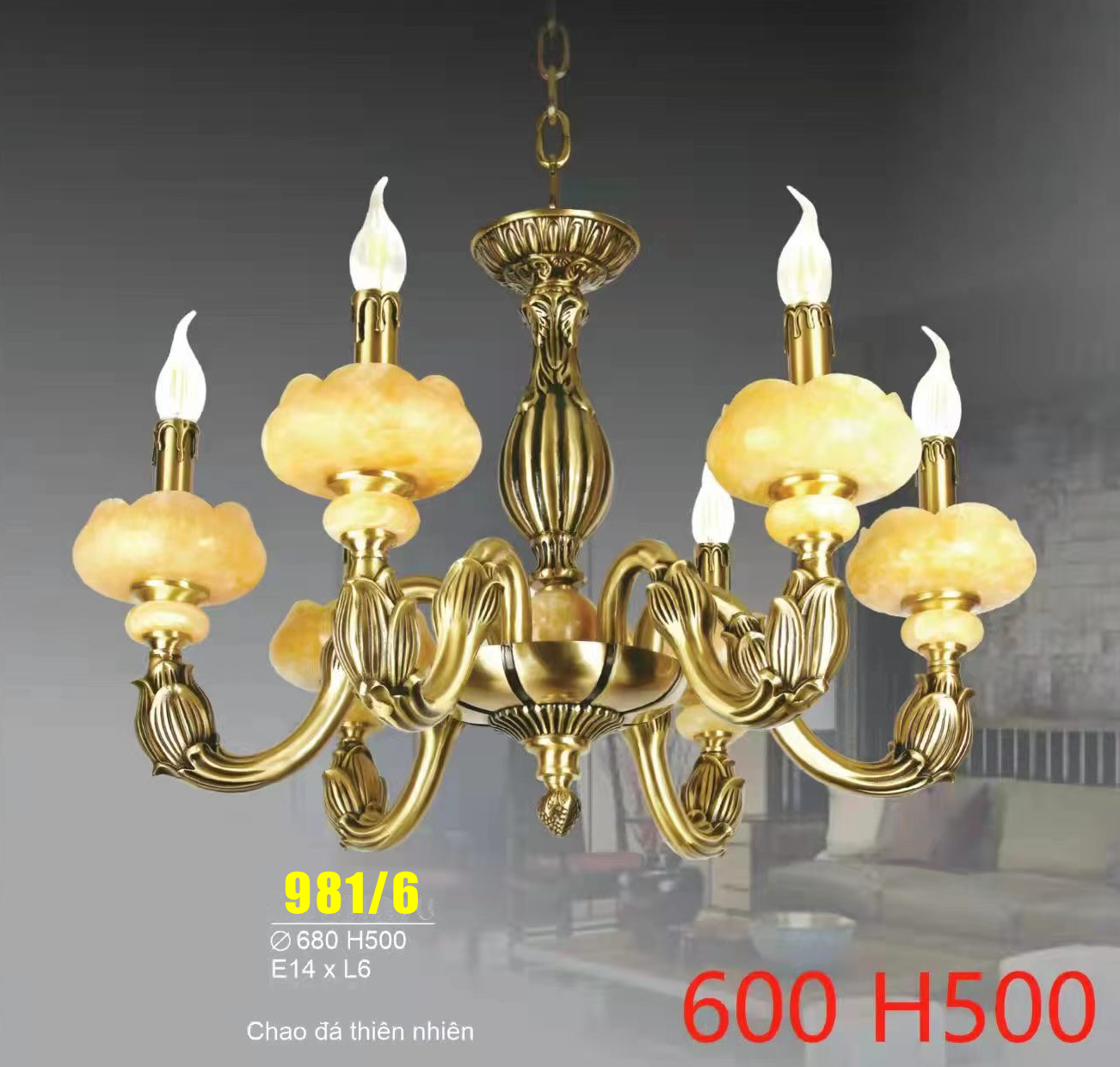 Đèn chùm đồng xịn 6 tay (981/6)