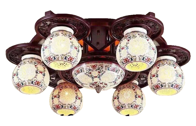 Đèn chùm gỗ gốm 86079/6+1