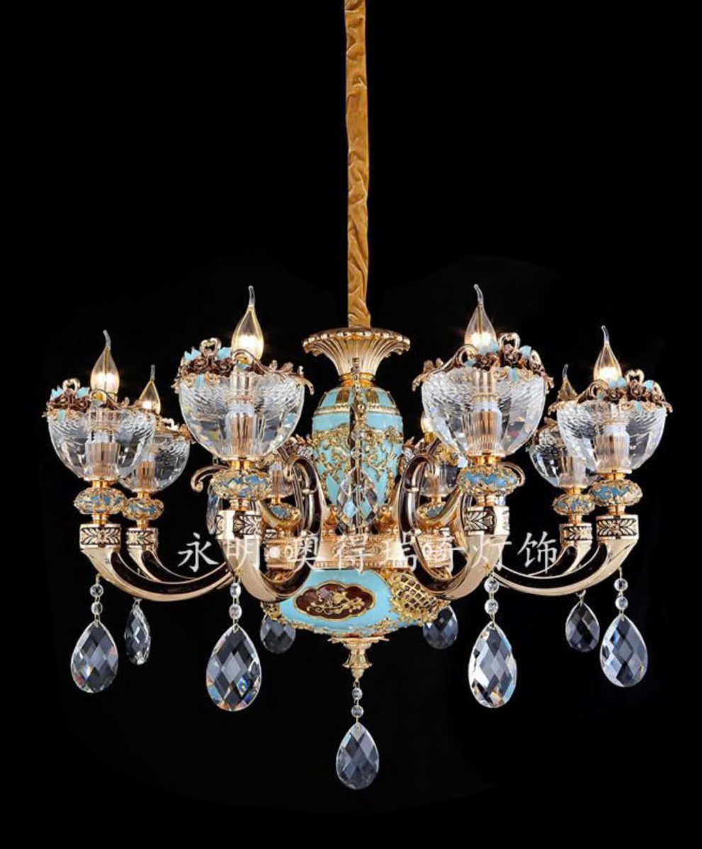 Đèn chùm mạ 18k thân gốm sứ 88008/8