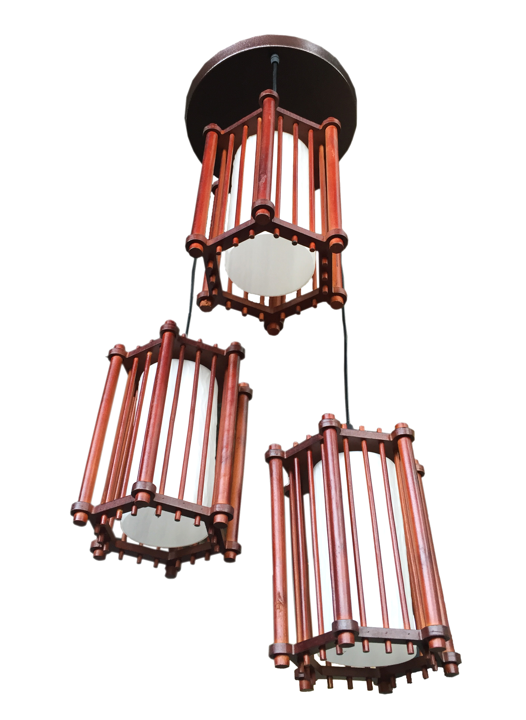 Đèn thả ba gỗ chao thủy tinh 8748/3