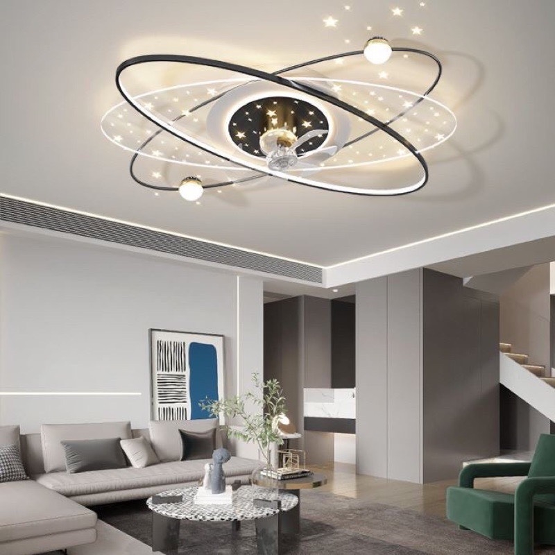 Đèn ốp trần led gắn quạt Y001-BK/110x70