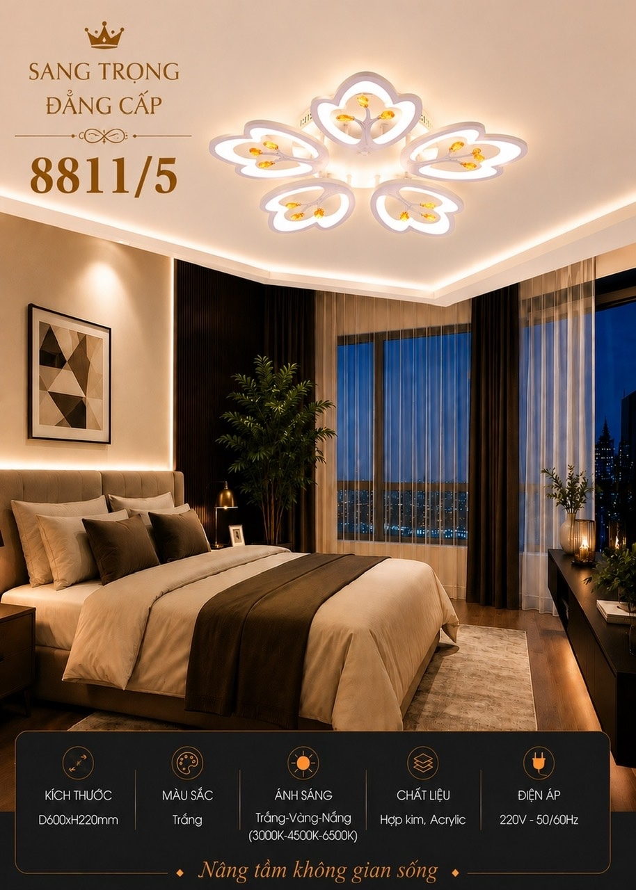Đèn ốp led cánh hoa S8811/5 (R700xH80)
