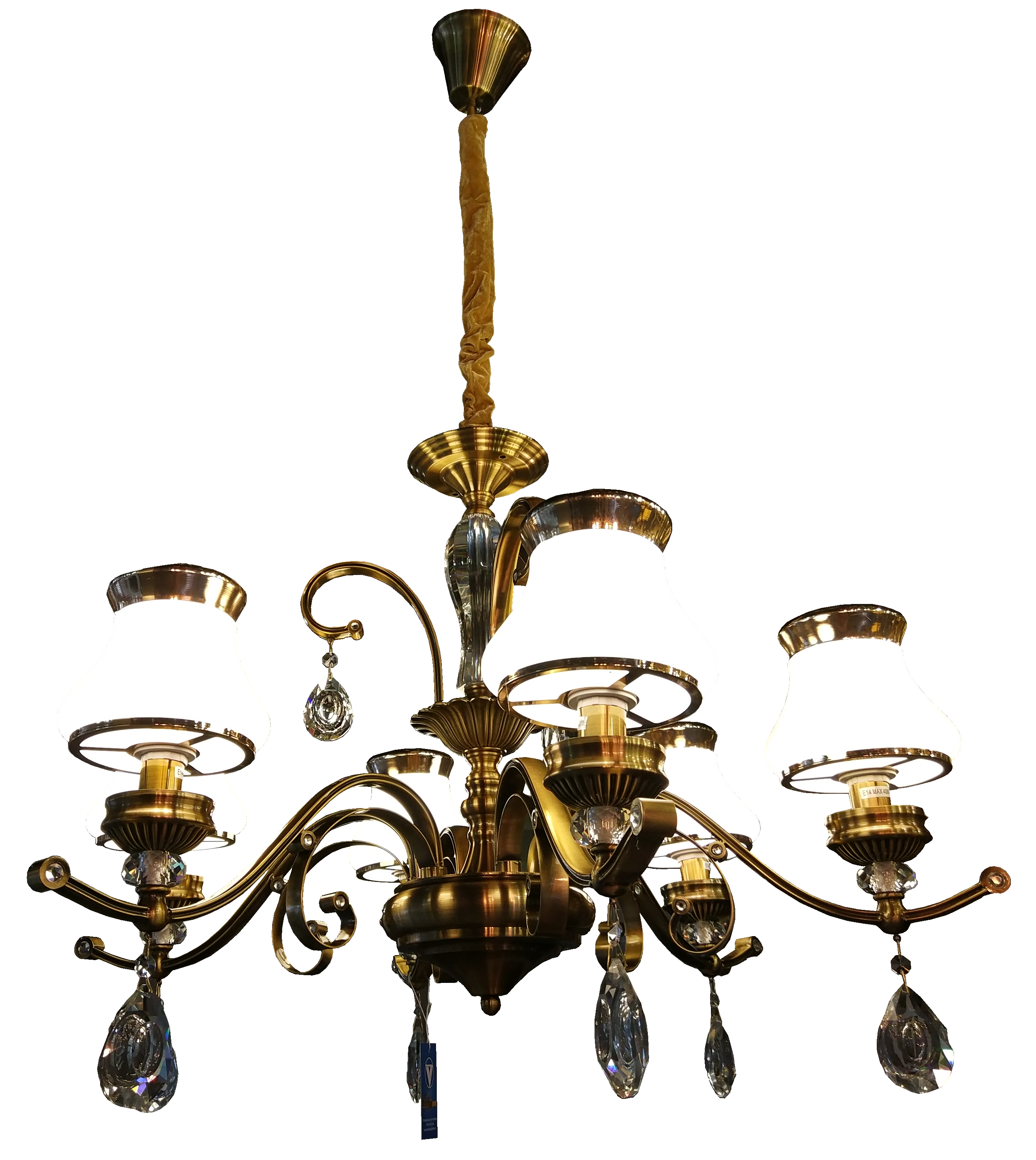 Đèn chùm sắt mạ đồng chao thủy tinh 5170/6