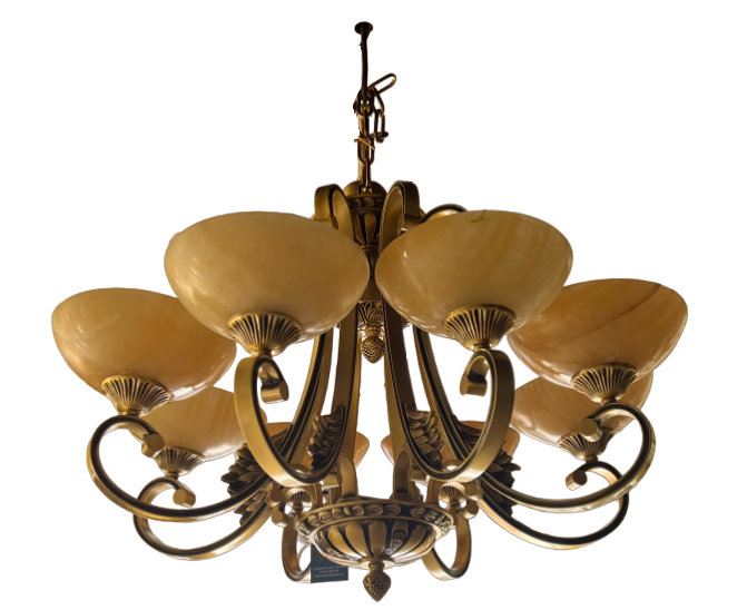 Đèn chùm đồng xịn chao đá (1126/8)(KT 70cmxH45cm), chao 20cm