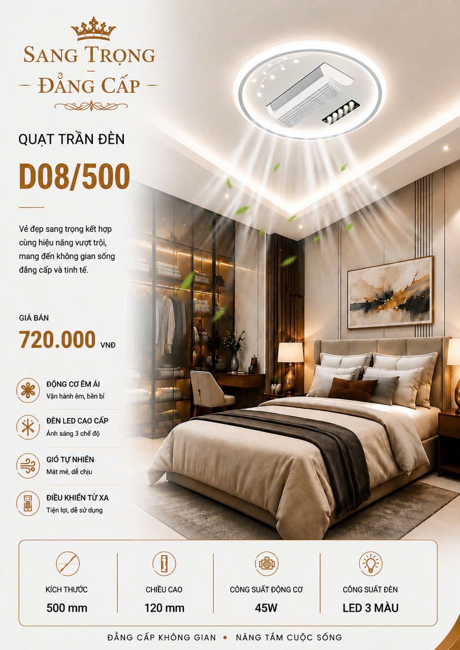 Đèn ốp trần gắn quạt tròn D08/500