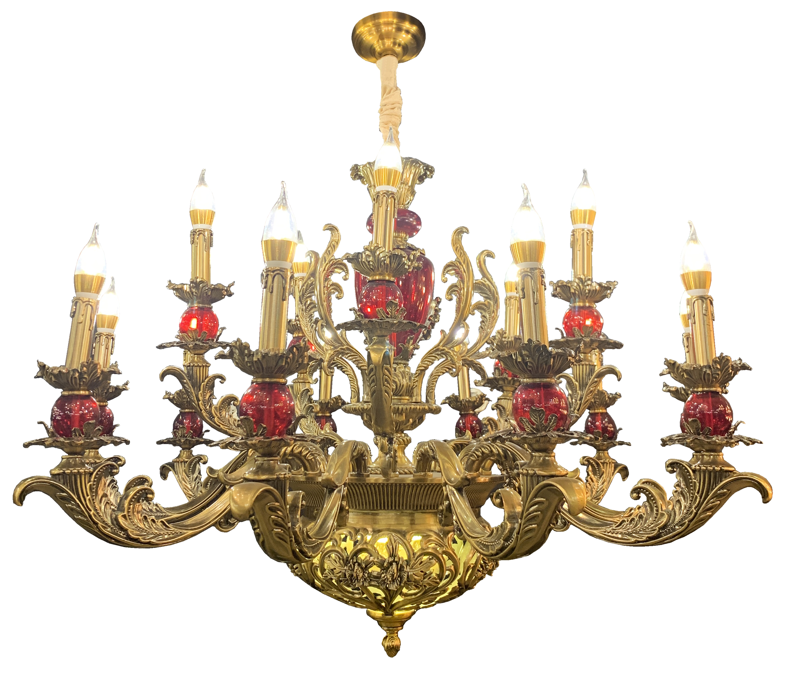 Đèn chùm mạ đồng hoa văn 616/15 (90x70)