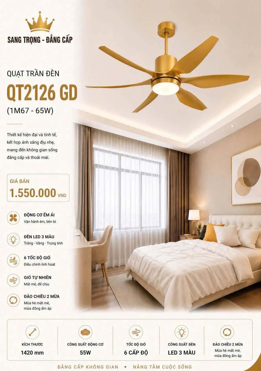 Quạt trần đèn QT2126 GD (1m67)