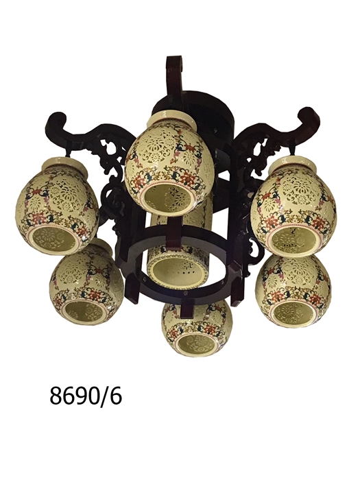 Đèn chùm 6 tay gỗ gốm (8690/6)