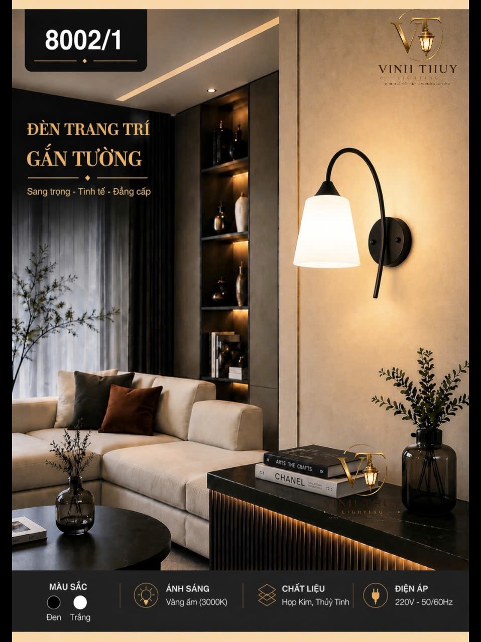 Đèn tường tay sắt sơn đen 8002/1BK