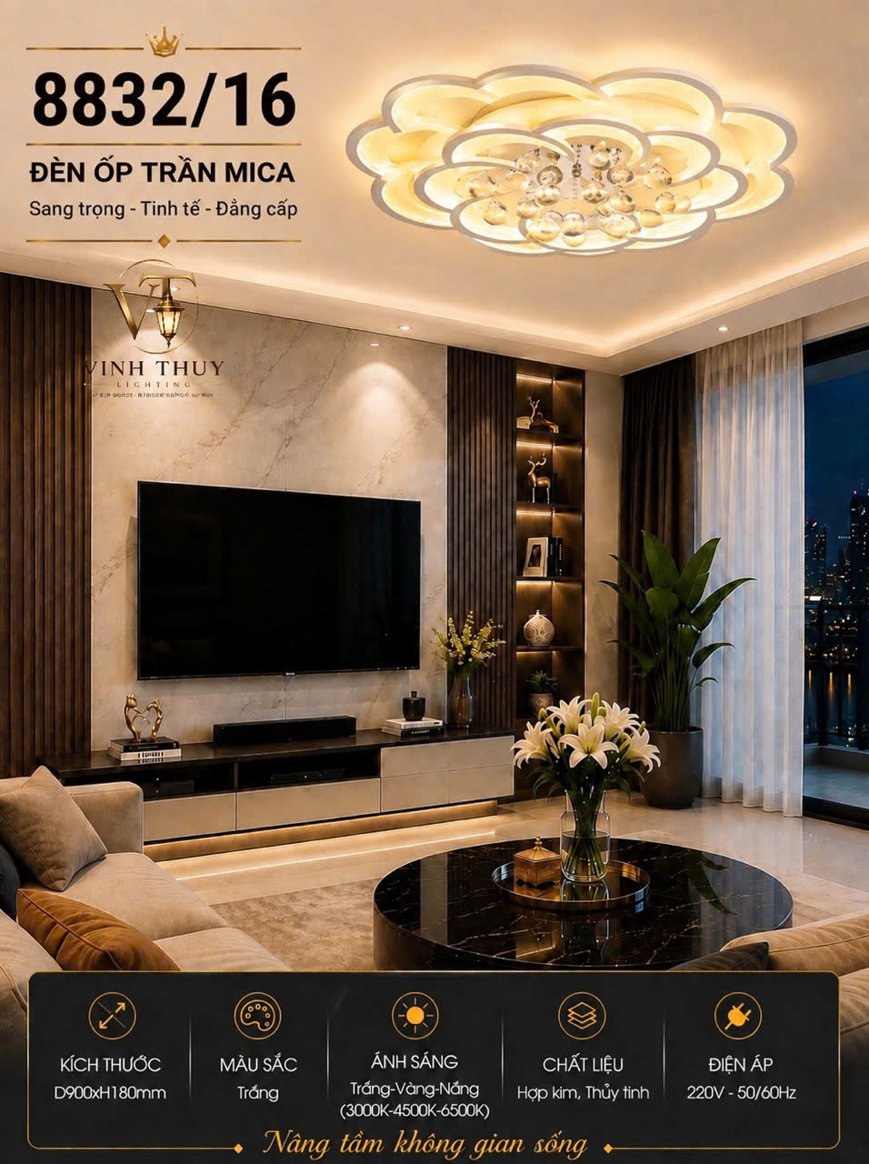 Đèn ốp led cánh hoa 8832/16