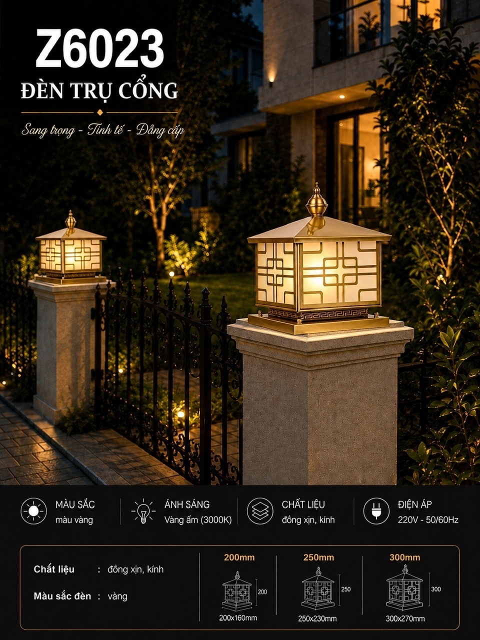 Đèn trụ cổng đồng xịn 6023/300 (0638/300)