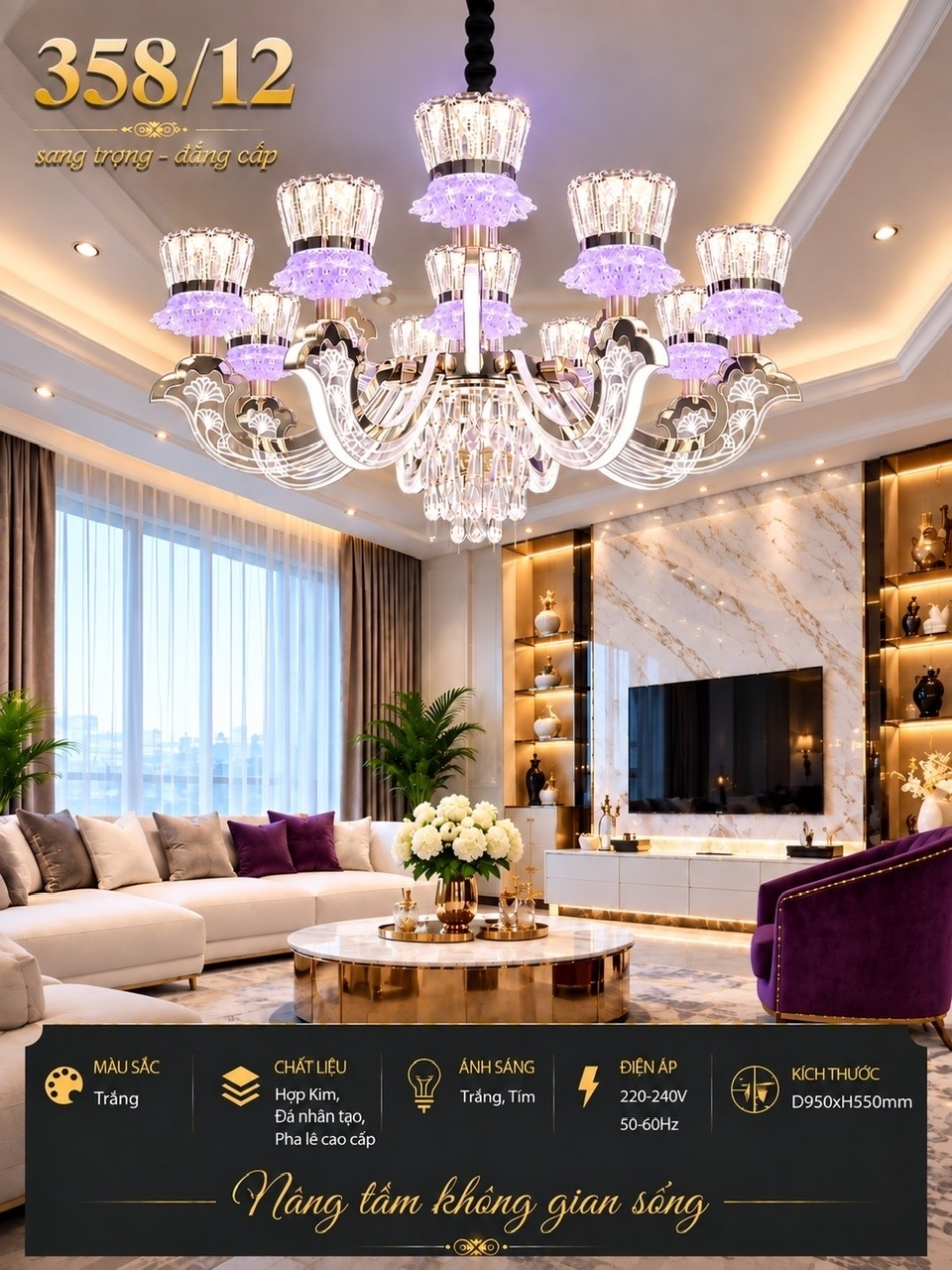 Đèn chùm aganit chao phale 358/12