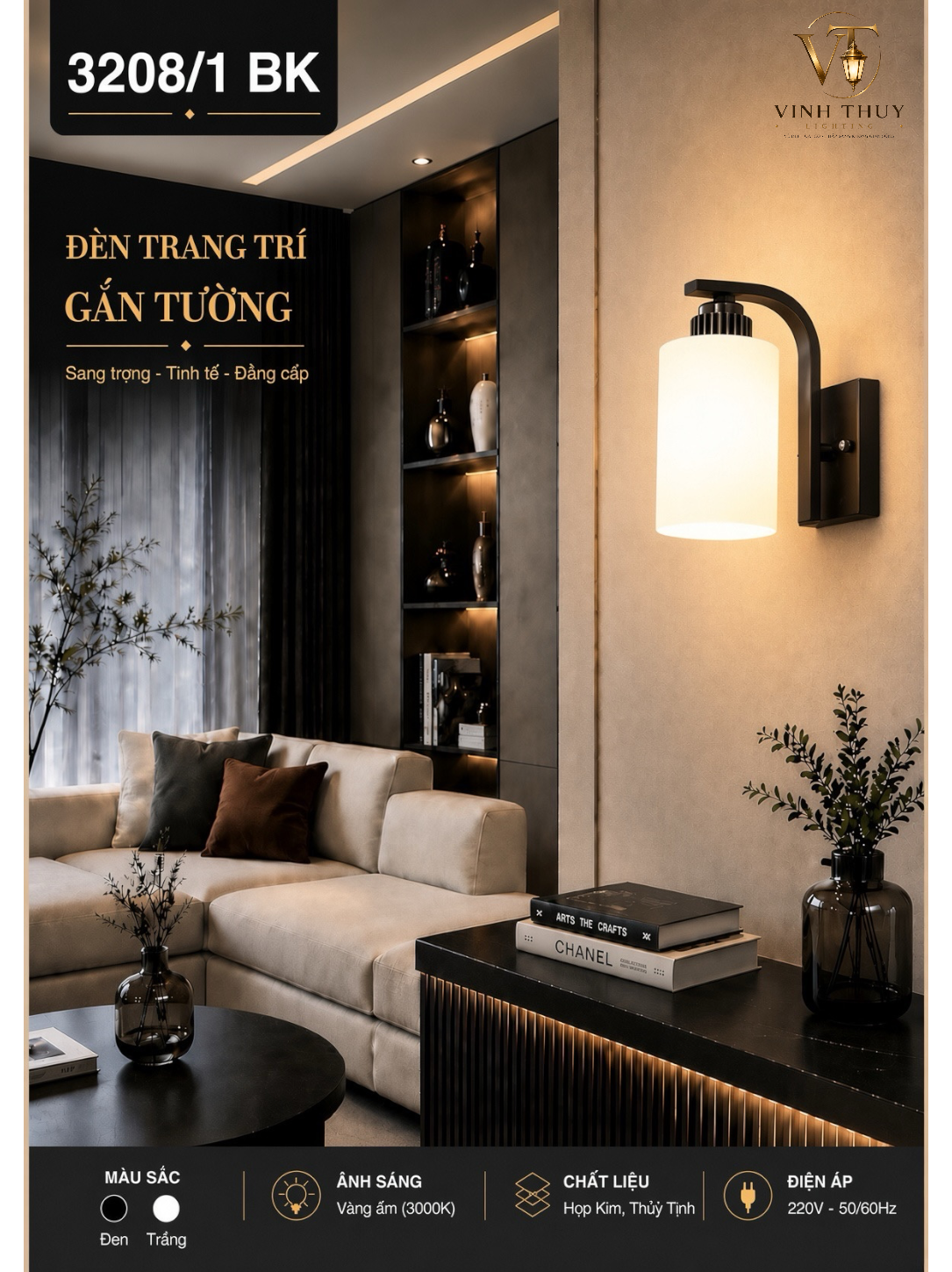 Đèn tường tay sắt 3208/1BK