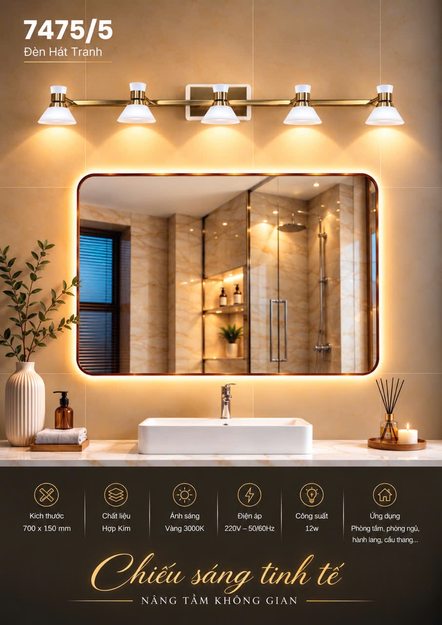 Đèn soi tranh mạ đồng 7475-5 (70cm)