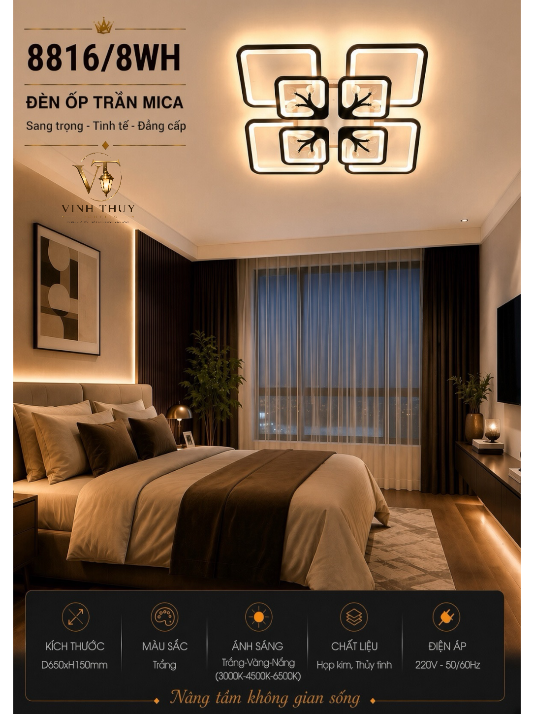 Đèn ốp led cánh hoa S8816/8WH(580x580x80)