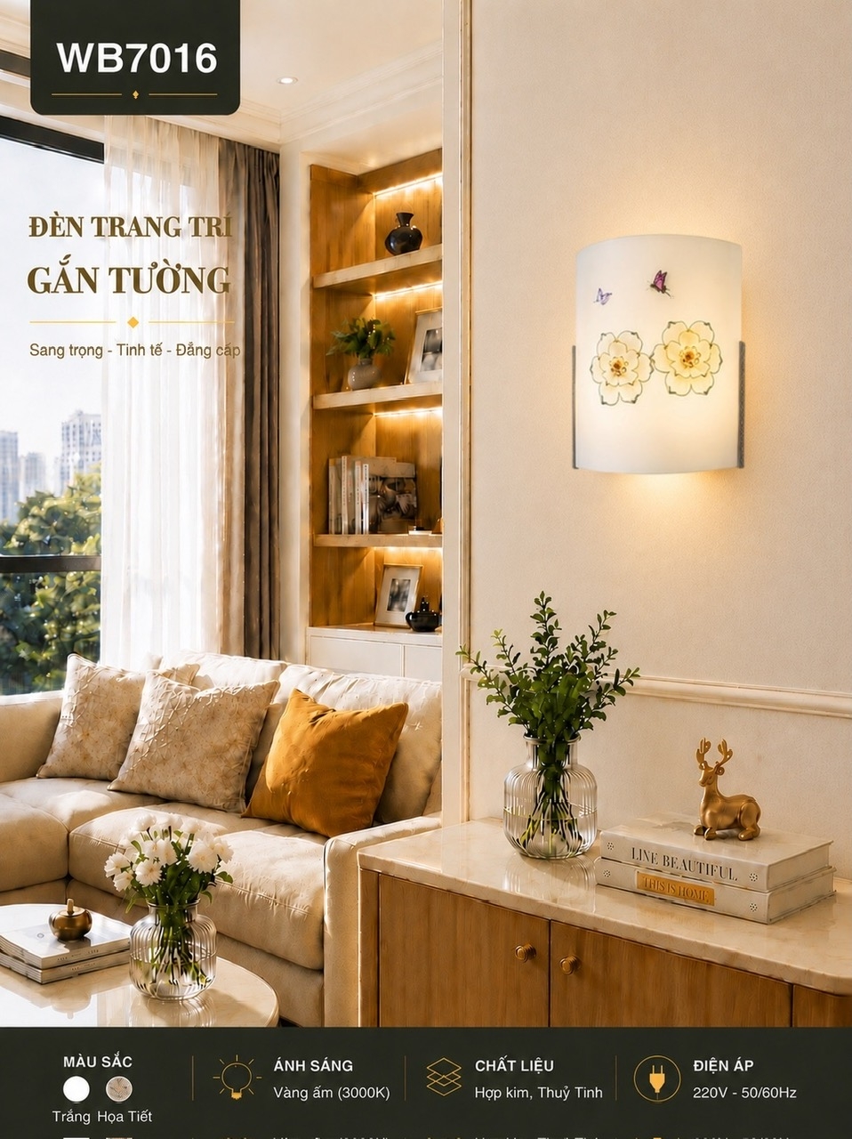 Đèn hắt kính rẻ hoa mai WB7016
