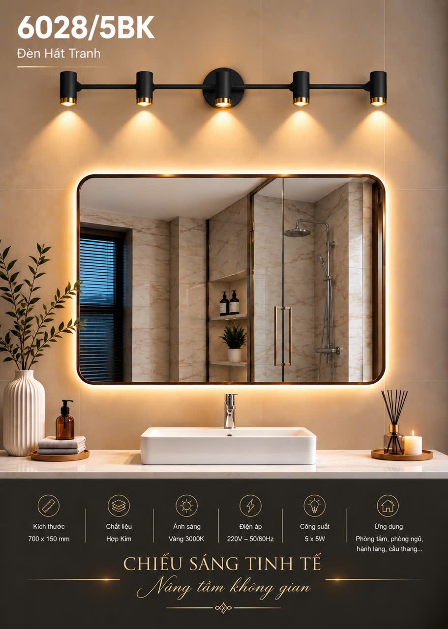 Đèn soi tranh led thân đen 6028-5BK (70cm)