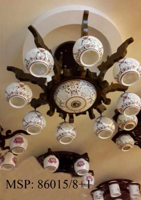 Đèn chùm 8 tay gỗ gốm 86015/8+1