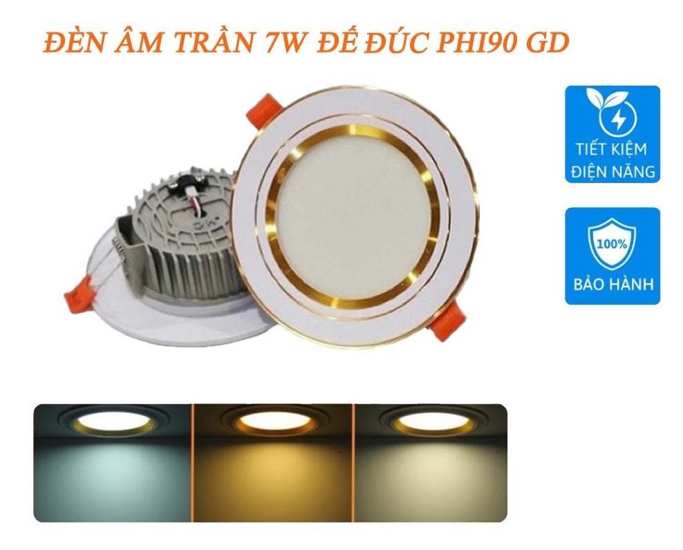 Đèn âm trần đế đúc mặt bạc (nguồn liền) 9w/3CĐ-SV-phi90