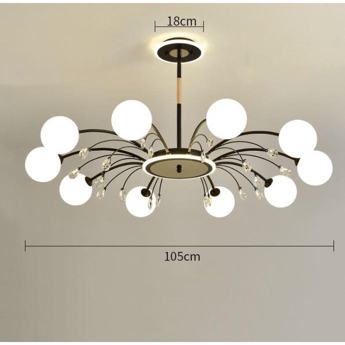 Đèn chùm chao cầu tay sơn đen 8531/12BK ( 8631/12 BK)(1,1mx70)