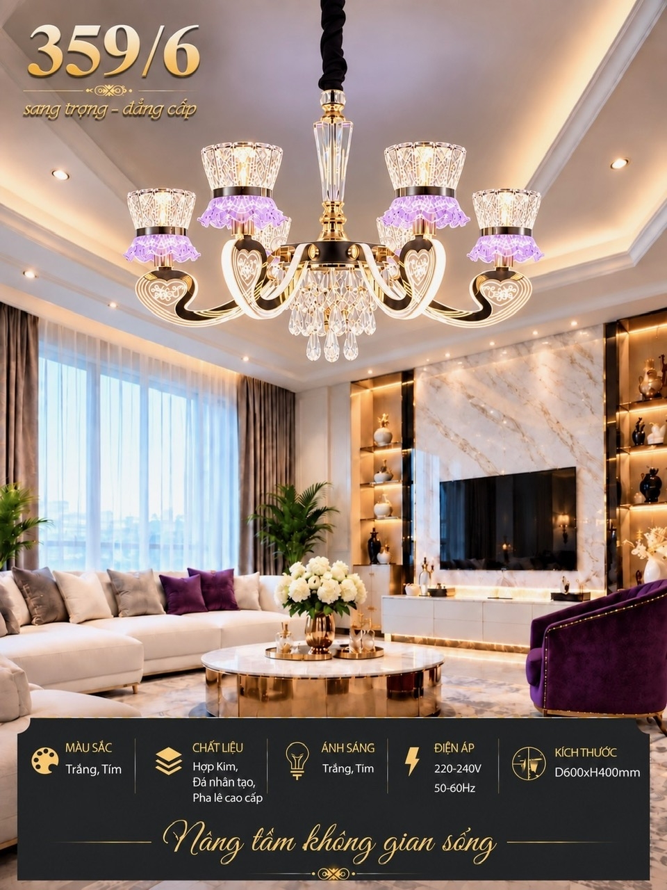 Đèn chùm aganit chao phale 359-6