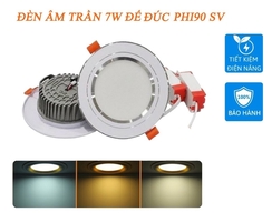 Đèn âm trần 1CĐ đế đúc viền bạc pi90 7w/1CĐ-SV
