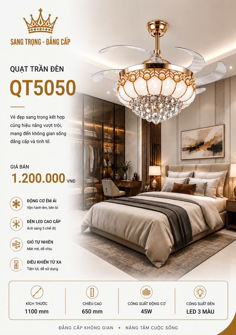 Quạt trần đèn giấu cánh QT5050 (QT6059)