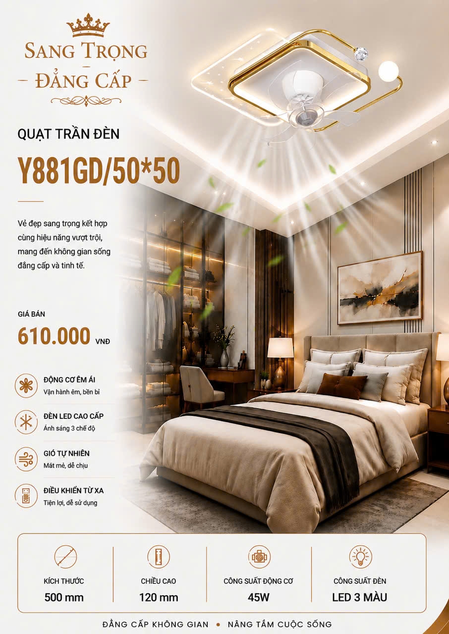 Đèn ốp trần led gắn quạt Y881-GD/500