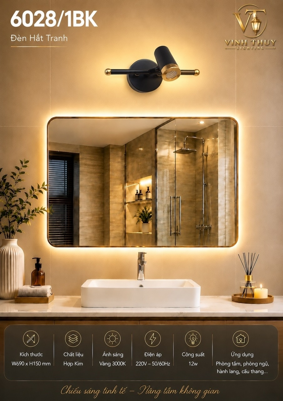 Soi tranh led đơn thân đen 6028-1BK (15cm)