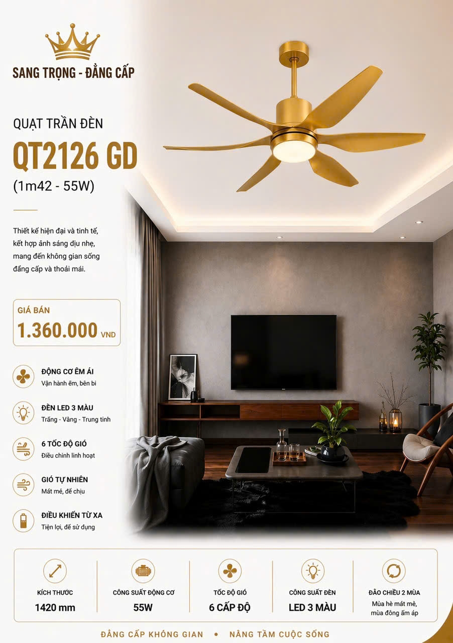 Quạt trần đèn QT2126(7293) - GD (1m42)